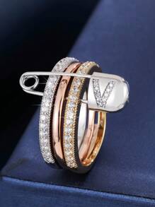 1 pezzo Anello da donna unico con design a 3 anelli e un singolo ago, decorato con zirconia cubica