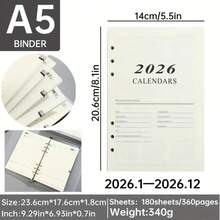 1 Pack 2026 A5 English Version Planner Refill - 180 Sheets (360 Pages), Daily Planning Pages, Hourly Schedule, Time Management Notes, Suitable For 2025-2026, Minimalist Design, Durable Paper