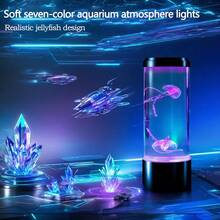 7 色变色 LED 水母灯，电动水族馆海洋夜灯，USB/电池供电桌面装饰照明，适用于客厅、卧室、家居、节日礼物 - 不含电池
