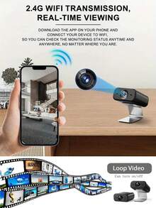 1pc Mini WiFi Security Surveillance Camera, Real-Time Monitoring, USB Powered Indoor Monitoring Video Recording, Features Night Vision, Motion Detection, HD Remote Monitoring, Suitable For Home Pet Monitoring, Vehicle Monitoring, Smart Home Security Monitoring, Baby Monitoring And More - Black - View 3