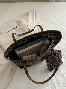 Women's Fashion Commuting & Shopping Shoulder Tote Bag, Large Capacity, Suitable For Dating - Brown - View 2