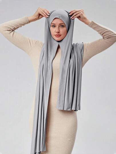 1件穆斯林女性一步式头巾 - 预系式套头式端庄头巾，无需别针的针织头巾，可遮盖颈部，轻盈弹力面料，适合祈祷、旅行、工作、日常佩戴。