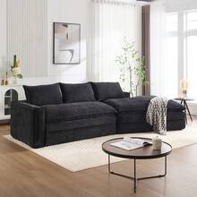 Modern Minimalist Modular Sectional Sofa, Upholstered Cloud Couch With Deep Seats, Right Facing Chaise For Living Room-Black - Black - View 2