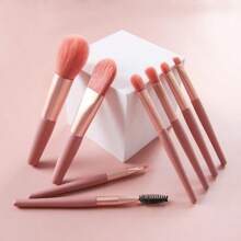 Set de 8 brochas de maquillaje de alta calidad que incluye brocha para sombra de ojos, brocha para polvo, brocha para contorno, brocha para iluminador, en una bolsa de maquillaje compacta y portátil (rosa)