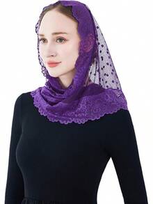Wgior Triangle Vintage Inspired Lace Chapel Veils Catholic Mass Head Covering Scarf Mantilla Veils For Churchhalloween - 深紫色 - 查看 7
