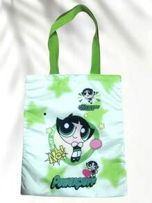 THE POWERPUFF GIRLS Cartoon Style Angel Cop Canvas Shoulder Bag, Cute Fashion Tote Handbag For Girls
