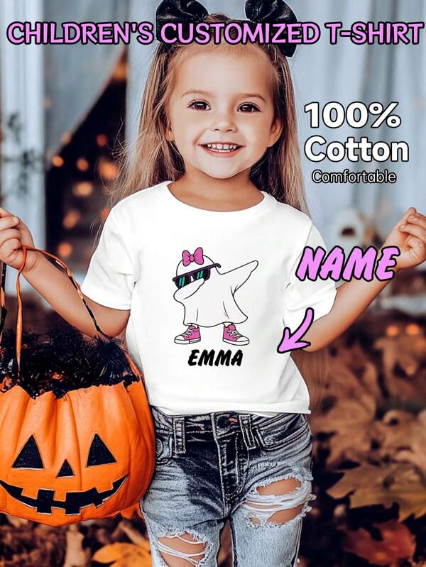 تي شيرت مخصص للبنات، تصميم قلب شخصي، صور لأشخاص وحيوانات أليفة ورسوم كرتونية، بمناسبات هالوين والأعياد، رسومات مرحة، هدية عيد