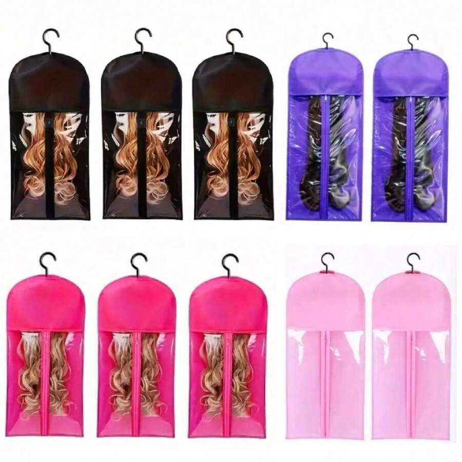 10pcs Wig Storage Bags With Hooks - Transparent, Dustproof & Portable Design For Salon And Home Use, Holds Multiple Wigs, Wall Mounted, Zipper, Tool Accessories