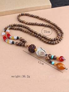 1 件复古莲花坚果吊坠木质项链，男女皆宜，优雅 - 均碼 - 查看 5