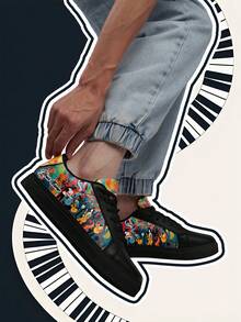 [Music Festival Theme]Men's Custom Name Lightweight Low-Top Sneakers, PU Leather Panel Shoes, Piano Keyboard Print, Unisex All-Season Casual Wear - Multicolor - View 4