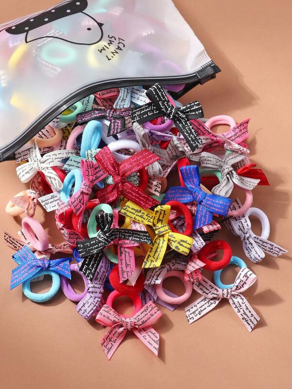 Set de 30 piezas de ligas para el cabello con letras y lazos de colores, sujetadores de coleta de alta elasticidad, accesorios de cabello lindos con dibujos animados tipo scrunchie para mujeres