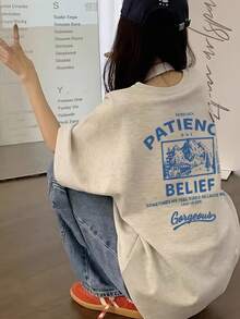 全新夏季休闲宽松个性印花短袖女式T恤 - 淺灰色 - 查看 8