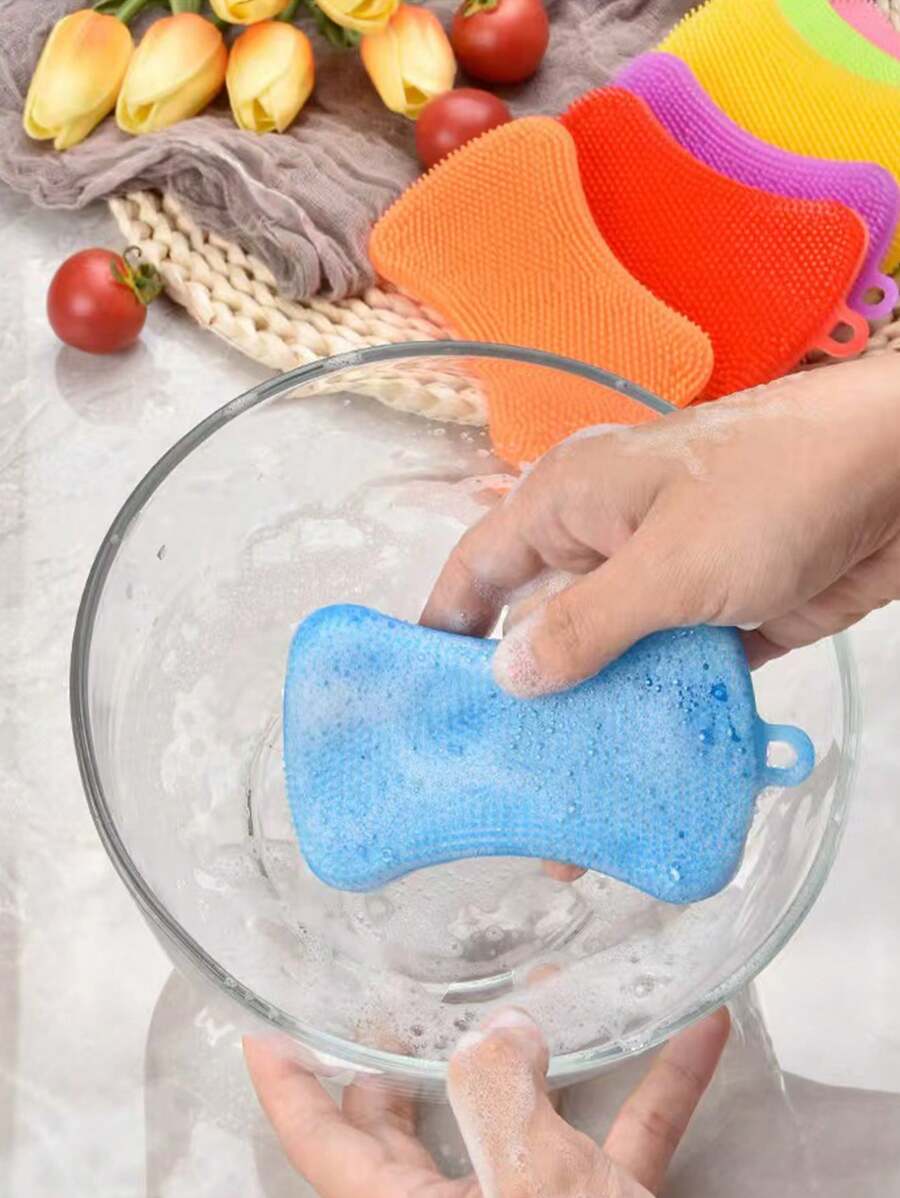 فرشاة غسيل الأطباق من السيليكون، فرشاة غسيل الأطباق ذات الوجهين، أدوات وإكسسوارات مطبخ صغيرة (طقم 3 قطع)