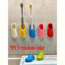 5 Peças Organizadores de Escovas de Dente em Formato Fofo de Chinelo Mini - Suportes de Armazenamento Montados na Parede para o Banheiro e Porta-Canetas sem Furar, Ideal para Organização de Cozinha/Banheiro/Escrivaninha