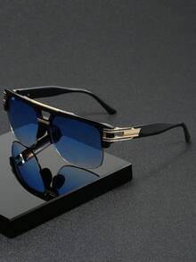 1pc Retro Fashion Unisex Double Bridge Semi-Rimless Personalized Stylish Glasses - Multicolor - View 4