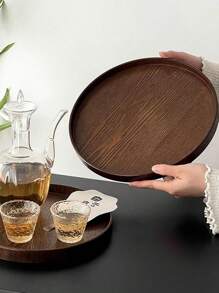 1 个圆形木质优质托盘，适用于盛放食物、小吃、饮料、寿司、牛排、披萨、甜点、蛋糕、面包、早餐托盘、咖啡托盘、茶托盘、冷盘