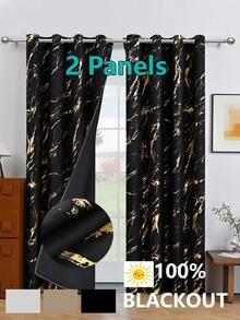 100% Blackout Curtains 84 Inch Length 2 Panels Set Marble Designs Printed Drapes Thermal Curtains For Bedroom With Black Liner Sound Proof Curtains - Solid Color - View 2