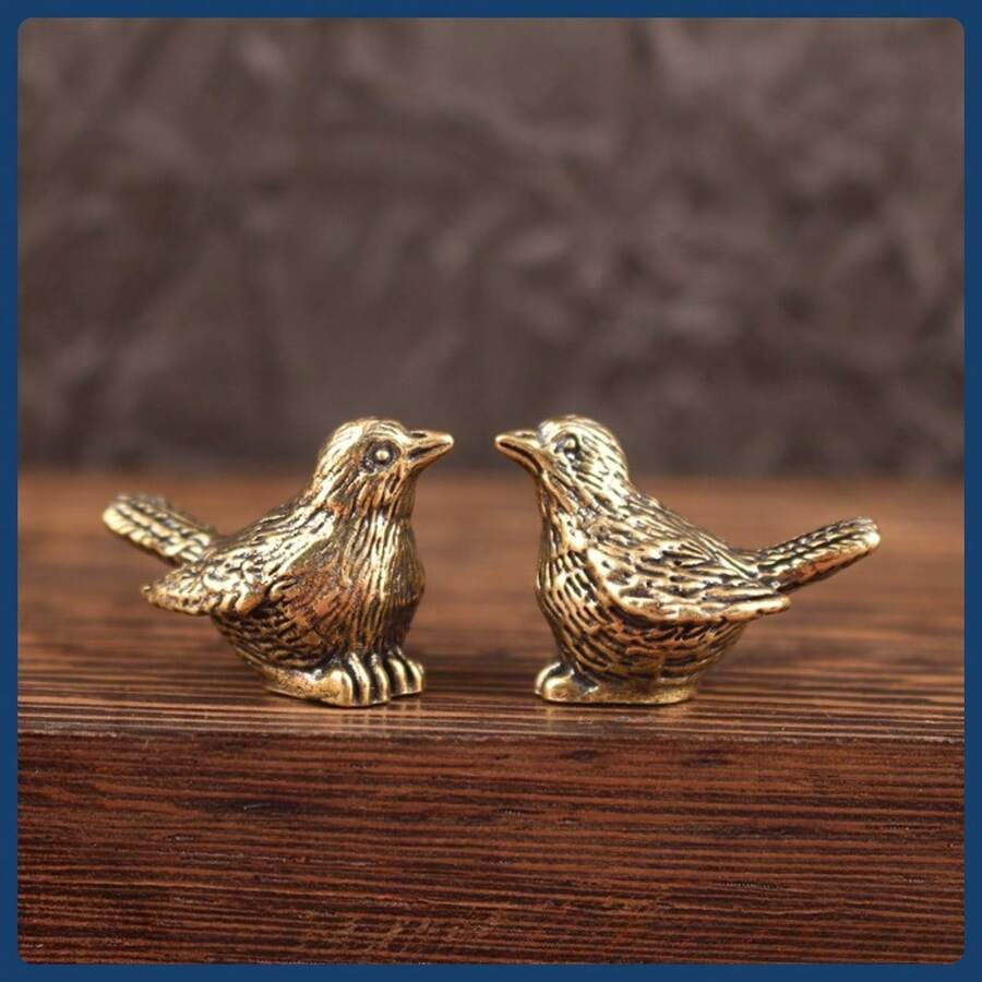 Vintage Decorative Mini Retro Brass Bird Statue, Retro Sparrow Sculpture For Living Room, Bedroom, Home Office Desk Decor, Gold Animal Ornament Figurine, Cute Desk Accessory, Kitchen/Office Whiteboard Storage Cabinet Personalized Decor, Housewarming & Gift - 銅色 - 查看 1