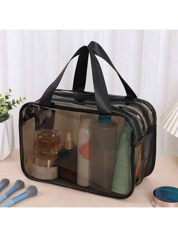 1 Peça Bolsa de Armazenamento, Bolsa de Viagem para Maquiagem, Bolsa para Pincéis de Maquiagem, Bolsa de Toalete, Bolsa de Maquiagem Transparente Feita de Material PVC, Bolsa de Toalete Portátil, Bolsa de Armazenamento de Cosméticos, Bolsa de Praia, Essencial para Viajar