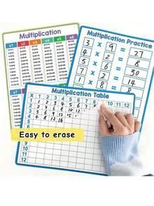 3pcs Set Multiplication Table Poster, Educational Mathematics Learning Aid, Writing Practice Guide, Suitable For Children & Students, Classroom Teaching Tool, Math Education Toy