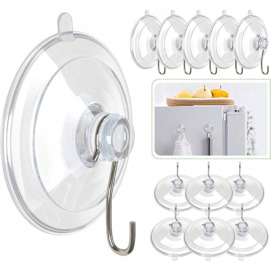 Suction Cup Hooks 1.77 Inches Clear PVC Suction Cups With Metal Hooks Removable Small Suction Cups For Kitchen Bathroom Shower Wall Window Glass Door 12 Pack - Thông thoáng - Xem 1