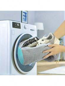 灰色涤纶洗鞋袋，带网袋和拉链封口 - 适合运动鞋、手表和珠宝配饰，可机洗，洗衣配件|拉链封口袋|洗漱包