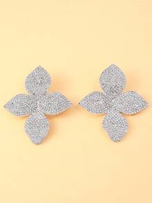 قرطان بتصميم زهرة مبالغ في استخدام الراين ستون، أقراط حلقية ماسية فريدة، إكسسوارات شخصية للنساء قطعتان