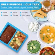 Extra-Large Silicone Freezing Tray With Lid,  1-Cup Freezer Tray For Soup, Silicone Soup Freezer Container For Storing And Freezing Soup, Broth, Sauce And Ice, 2 Pack,8205518