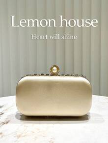 1 chiếc túi cầm tay đính đá lấp lánh màu vàng, túi dự tiệc đính đá cao cấp, ví dự tiệc hình hộp thanh lịch dành cho quý cô, thích hợp cho các sự kiện trang trọng như đám cưới, dạ tiệc, tiệc cocktail - Vàng - Xem 4