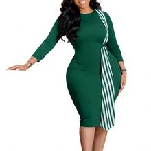 Womens 1950s Vintage Bodycon Pencil Midi Dress 3/4 Sleeve Work Church Knee Length Sheath Dress With Belt Belt - Xanh đậm - Xem 6