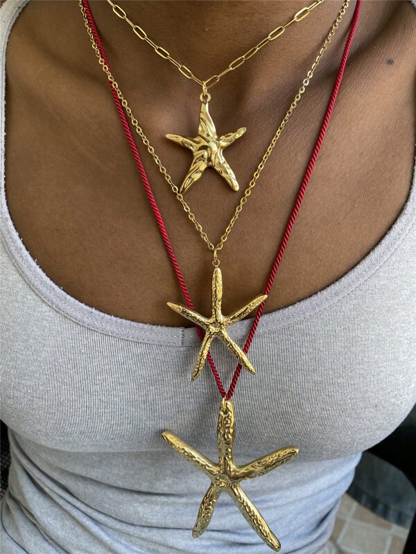 Fashion Ocean Style Necklace With Exaggerated Stainless Steel Starfish Pendant