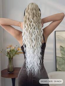 26 Inch Wavy Curly Elastic Claw Ponytail Hair Extensions, Heat Resistant, Black - Beige Ombre - View 3