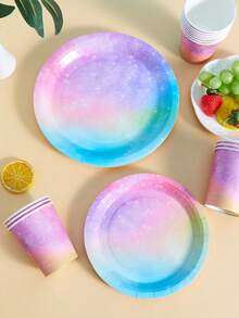 Juego de vajilla para fiesta galáctica, platos y vasos desechables con astronauta y nubes de diseño galáctico, apto para fiesta de cumpleaños con tema de astronauta, sirve vajilla para 25 invitados - Multicolor - Ver 5