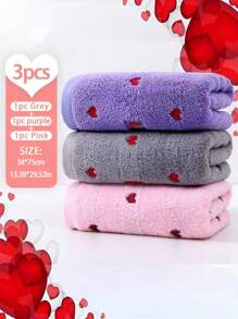 3pcs Romantic Heart Jacquard & Embroidered Face Towels, Quick-Dry Absorbent Washcloth, Couple & Adult Home Hotel Gift, 34"X75" Or 34"X71" For Valentine's Day Home Bathroom Decor Fall Decor Back To School For Beauty Salon Home Bathroom