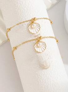 1pc Cute Fashion Faux Pearl Shell Charm Beaded Bracelet For Kids Girls Friends Summer Beach Vacation Party Accessory Gift For Daily Wear