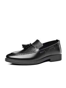 Men's Slip-On Loafers Shoes With Tassel Decoration, Soft Sole Business Casual Leather Shoes
