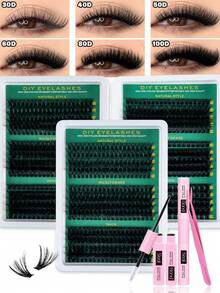 MEM 800/300/290/270pcs Individual False Eyelashes, 8-16mm D Curl Lash Extension Kit With Glue And Sealant, DIY Eyelash Extension Tools, Suitable For Beginners, Travel, Daily Wear, Wedding, Date, Party, Holiday - Christmas/Halloween/Gift - 黑色 - 查看 7