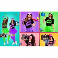 Forever & Moment 80s Outfits Costume Accessories For Women -T-Shirt, Necklace, Tutu Skirt & More For Halloween, Birthday Parties - Multicolor - View 2
