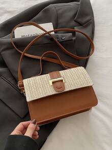 草编单肩包女2025夏季新款时尚纯色小号方形斜挎包