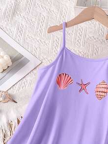 Bộ đồ ngủ hai mảnh in hình sao biển và vỏ sò dành cho bé gái, kiểu dáng công chúa thoải mái, thích hợp mặc ở nhà vào mùa hè để thư giãn. - Màu tím - Xem 5