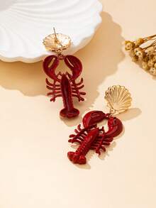1 对女士龙虾壳耳环，适合日常佩戴和度假 - 紅色 - 查看 5