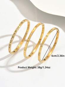 3 件不锈钢金色手链套装 18K 真空电镀，不易褪色，镶嵌锆石，适合日常佩戴，时尚优雅女士手链套装，珠宝女士手链配饰女士不锈钢珠宝女士手链西方珠宝 - 金黃色 - 查看 9