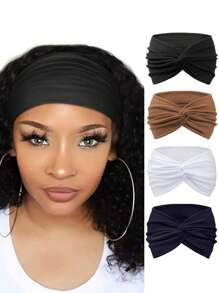4 pezzi/set Fasce per capelli alla moda boeme di colore unito per donne, foulard retrò intrecciati, accessori per capelli sportivi antiscivolo e assorbenti, fasce eleganti per capelli, fascia per la testa alla moda, per la scuola e l'università