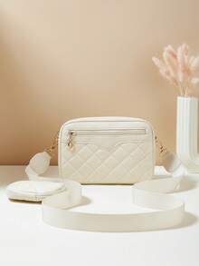 1pc Girls Mini Wave Pattern Embossed Letter Pouch, Phone Wallet Coin Purse - Beige - View 3