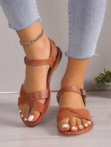 Rubber Women Casual Shoes ,Flat Shoes For Women,Fashionable Versatile Comfortable Casual Sandals - 棕色 - 查看 1