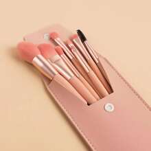 Set de 8 brochas de maquillaje de alta calidad que incluye brocha para sombra de ojos, brocha para polvo, brocha para contorno, brocha para iluminador, en una bolsa de maquillaje compacta y portátil (rosa)