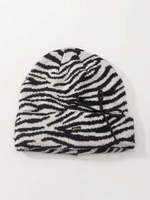 1pc Unisex Retro Fashionable Striped Zebra Pattern Knit Hat, Women Winter Warm Ear Protector Beanie, Suitable For Daily Wear And Halloween