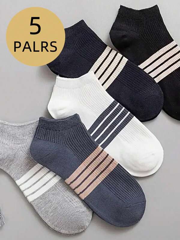 5/10 pares de meias esportivas unissex, meias listradas da moda, cor sólida, estilo simples, adequadas para uso diário casual