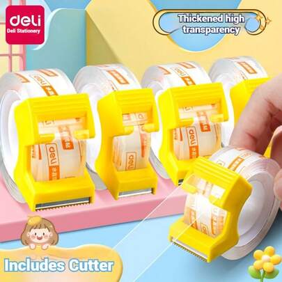DELI 2 Rolls Transparent Tape With Dispenser Clear Tape Rolls Office Tape Refills For Desk, Craft, And Gift Wrapping,Stationery,School Supplies