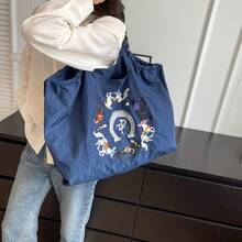 Embroidered Retro Bucket Bag For Women, New Niche Versatile Commuter Shoulder Bag, 6 Horses, Horse Shoe, Star Women, Ladies, Lover-Travel, Work & Office, Prom, Party, Weekend And Holiday, Travel Holiday Essentials, Embroidered Tote Bag, Shoulder Bag, Embroidered Horse, White Horse, Black Horse